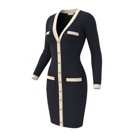 Elegant Navy and Cream Women's Sweater